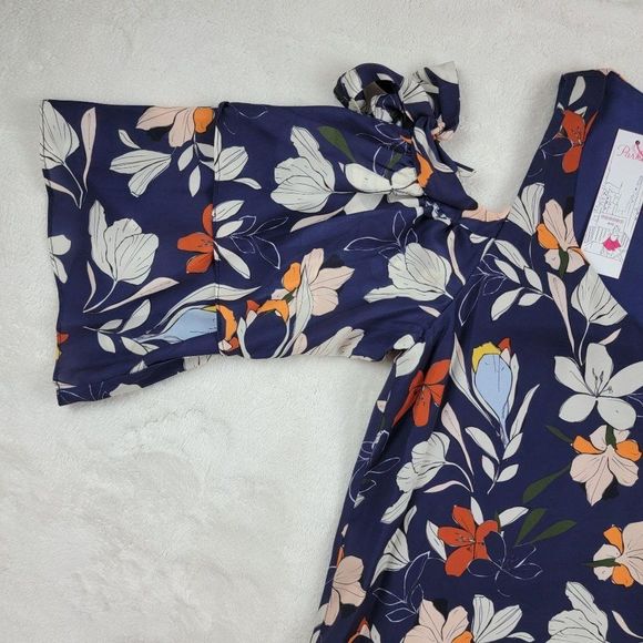 Parker Navy Floral Cold Shoulder Straps Mini Dress - Picture 7 of 14